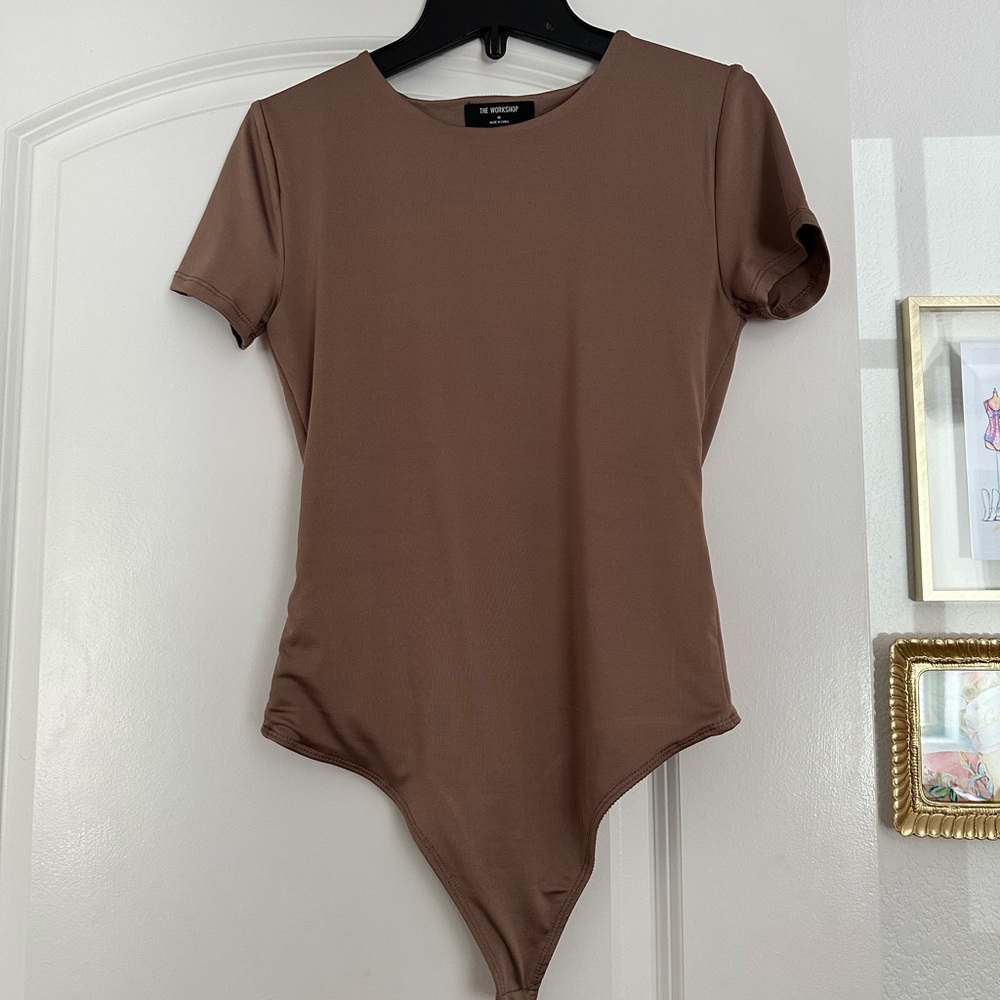 Workshop Republic Clothing Short-Sleeve Crew Neck Bodysuit in Mocha Brown